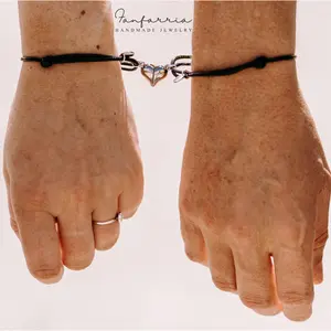 Magnetic Heart Initials Black Couple locked bracelet