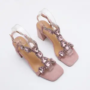 Women'S High Heels Open-Toe Sandals Square-Heeled Fashionable Shoes Summer Elegant