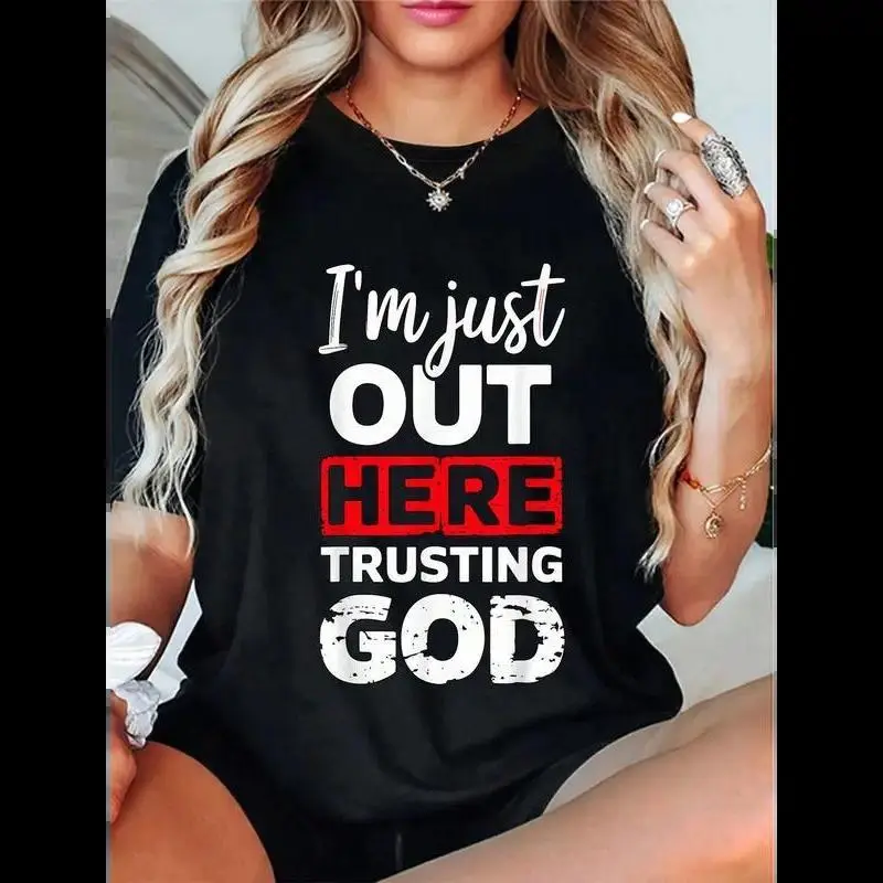 [100% Cotton] 100% Cotton I'm Just Out Here Trusting God Christian Religious T-Shirt  Golf Gift T-Shirt For Men and Women