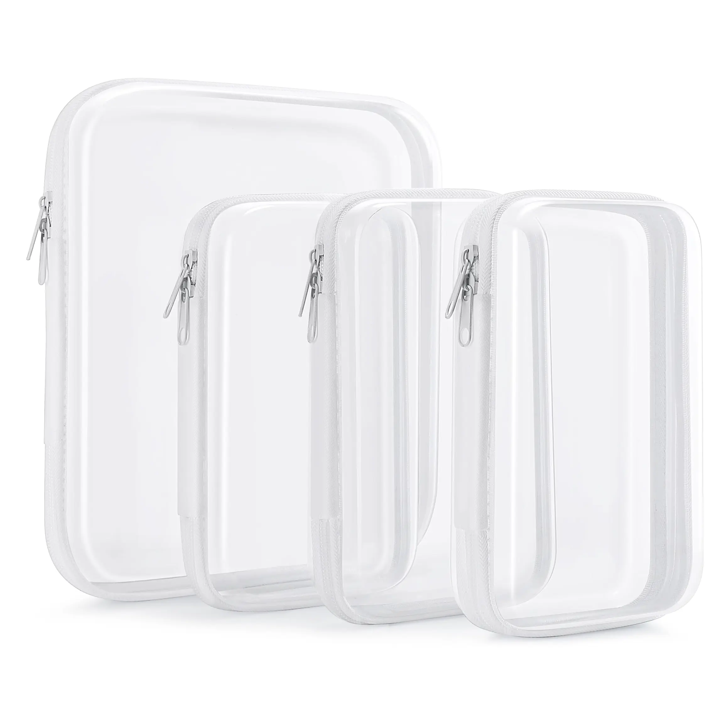 4 PCS, Double Zippered Hard Pouch, Transparent Storage Bag, Includes 3 Different Sizes, Toy Storage, Stationery Supplies, Hard Plastic, Pencil Case, Clay Organiser, Clear Hard-shell Zip Case, Portable Make-up Bag, Office Supplies