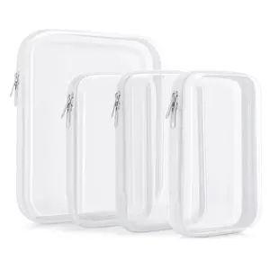 4 PCS, Double Zippered Hard Pouch, Transparent Storage Bag, Includes 3 Different Sizes, Toy Storage, Stationery Supplies, Hard Plastic, Pencil Case, Clay Organiser, Clear Hard-shell Zip Case, Portable Make-up Bag, Office Supplies