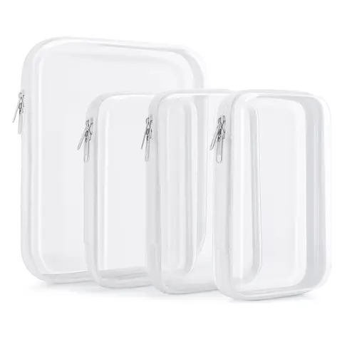4 PCS, Double Zippered Hard Pouch, Transparent Storage Bag, Includes 3 Different Sizes, Toy Storage, Stationery Supplies, Hard Plastic, Pencil Case, Clay Organiser, Clear Hard-shell Zip Case, Portable Make-up Bag, Office Supplies, School Supplies