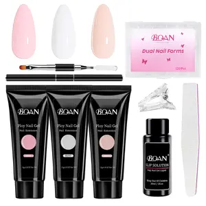 BQAN Poly Nail Gel Kit, Pink Nude White- Poly Extension Gel With Dual Forms Builder Extension for Nail Tech DIY at Home Manicure Set
