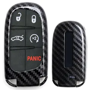 iJDMTOY Glossy Black Carbon Fiber Pattern Key Fob Shell For Charger Challenger Dart Durango Journey, Grand Cherokee Renegade, 200 300, etc Smart Key