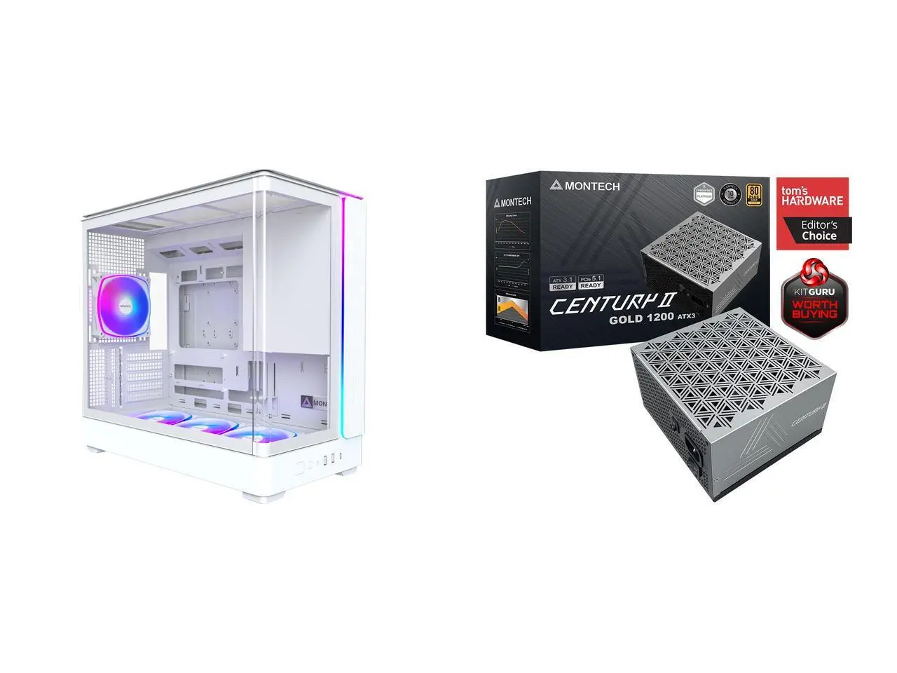 Computer Case PSU Combo -  Montech KING 15 PRO (W) Bundle with  Montech Century II 1200