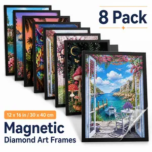 8 Pack Magnetic Diamond Art Frames for 12 x 16 in / 30 x 40 cm Diamond Paintings, Self-Adhesive Poster Frame, Easy Install Wall Display Frame for DIY Art, Craft Room, Bedroom & Office Decor