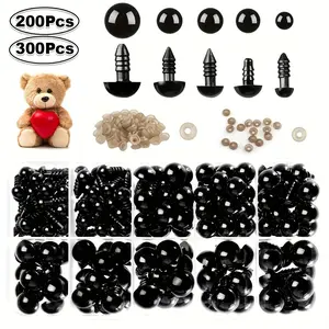 200Pcs/300Pcs Safety Eyes for Crafts, 6-12mm 5 Sizes Durable Plastic Black Safety Eyes with Washers and Storage Box, Safety Eyes for Aamigurum, Crocheting, Stuffed Doll, Plush Animal, Craft Doll Making, Round Doll Eye