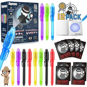 12 PCS Invisible Ink Pen with UV Light for Kids, Spy Pens and Notebook, Birthday Party Favors for Kids 4-8, School Prize Goodie Bag Stuffers, UV Pen for Secret Message Escape Room