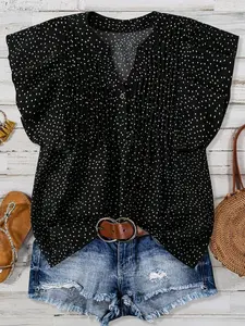Summer Fashion Sweet Peter Pan Collar Polka Dot Short Sleeve Top Blouse, Cute and Charming Design, Perfect for Warm Weather