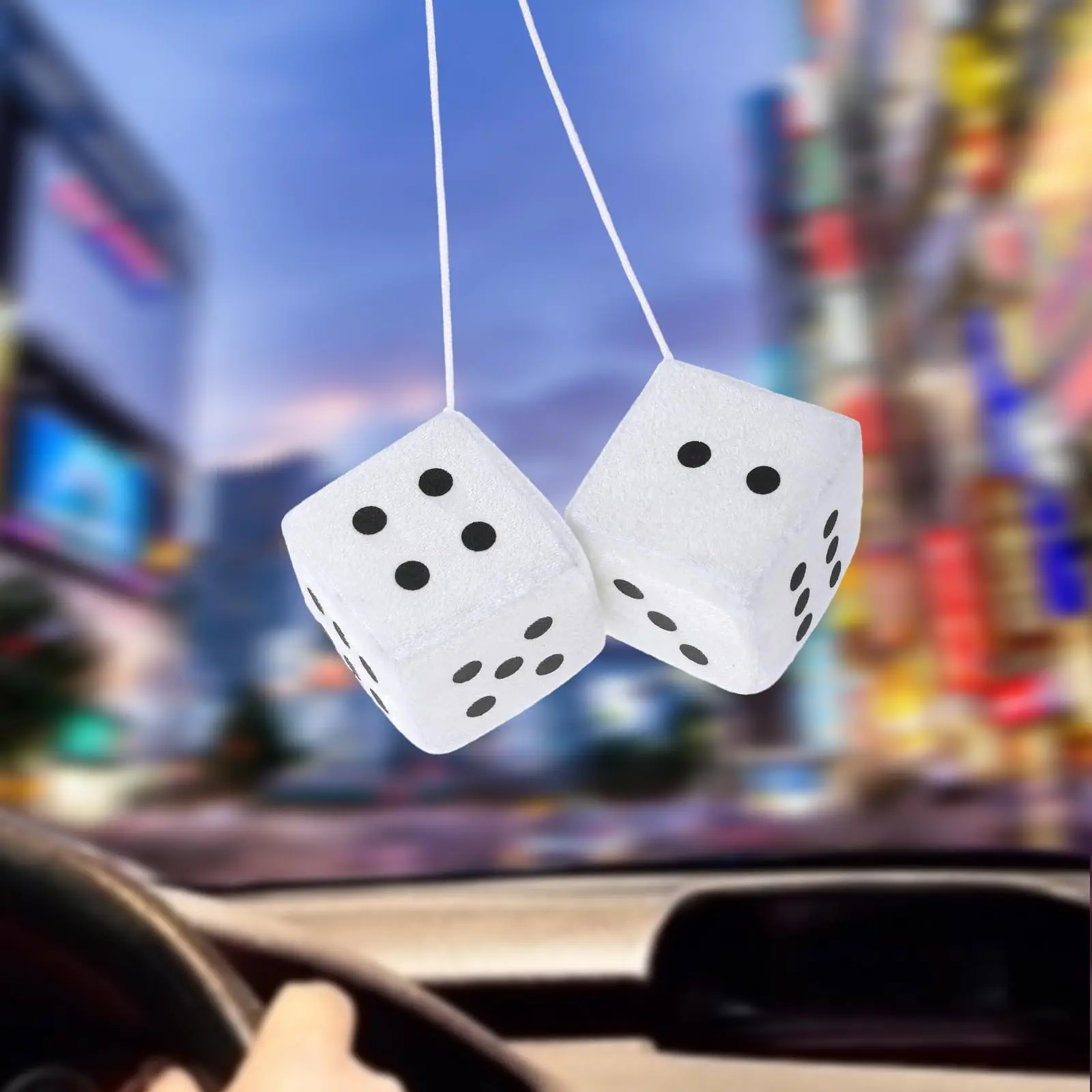Non-Shedding Fuzzy Plush Dice, Classic Car Mirror Hanging Decor, Fuzzy Plush Car Ornament, Easy-Hang Rearview Mirror Dice, Car Hanging Decoration, Car Accessories, Aesthetic Car Accessory, Vehicle Decoration