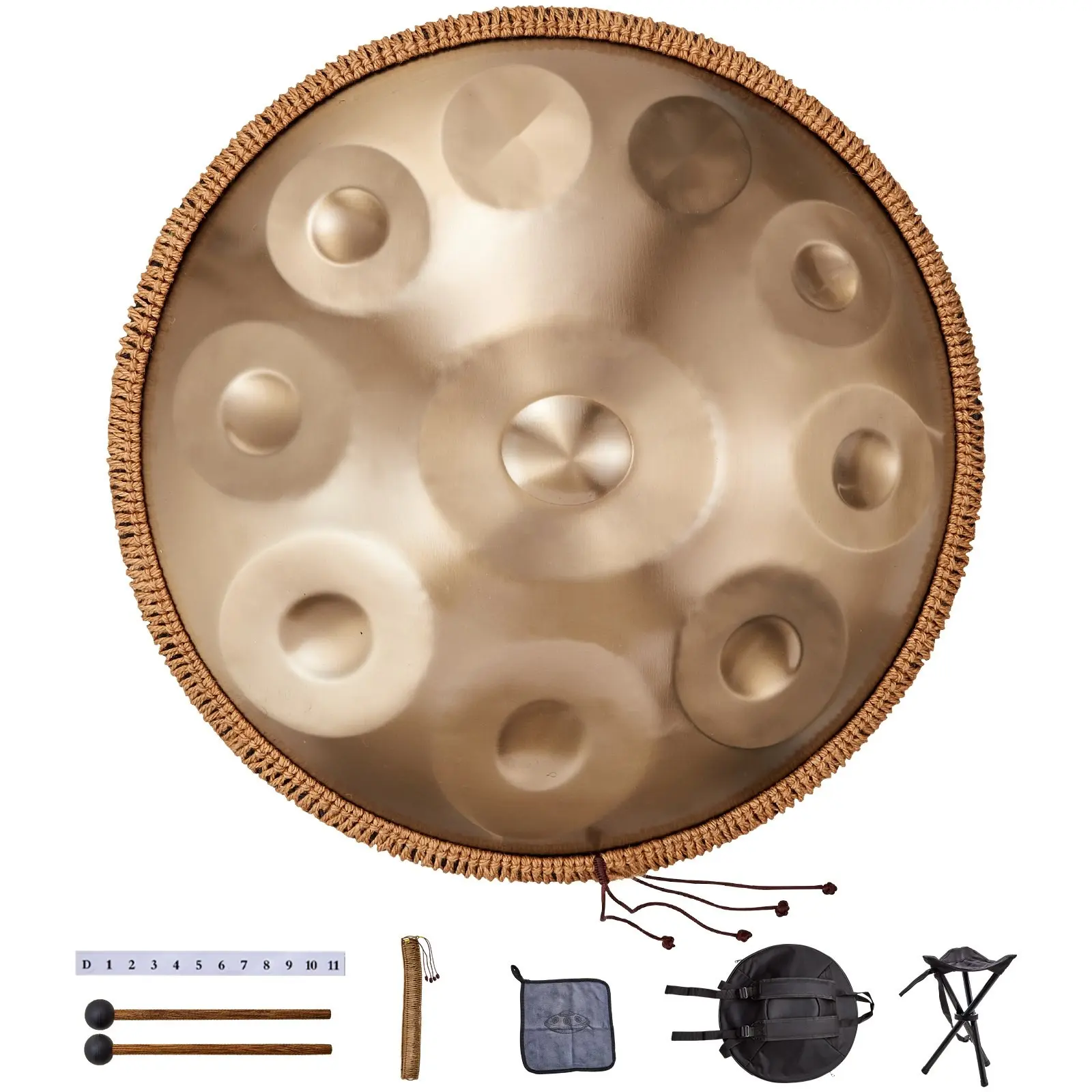 Handpan Drum 22 Inch, 10 Notes, D Minor Scale, Hand Drum Instrument With Mallet, Premium Steel Pan For Meditation, Relaxation, Yoga, And World Music, Easy Tuning, Wide Dynamic Range, Suitable For Beginners And Professionals