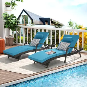 [Bellemave] Set of 2 Outdoor Wicker Chaise Lounge Chairs with 600 LBS Capacity, 150° Adjustable Reclining Patio Chairs with Cushions﻿
