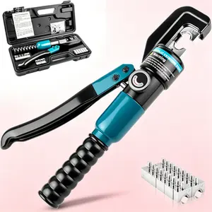 Hydraulic Crimping Tool Kit with 9 Interchangeable Die Sets, for 12 AWG to 2/0 Battery Cable Lugs and Wire Ropes, Professional Heavy-Duty 6-Ton Crimper, Reusable and Versatile Electrical Connector Installation Tool