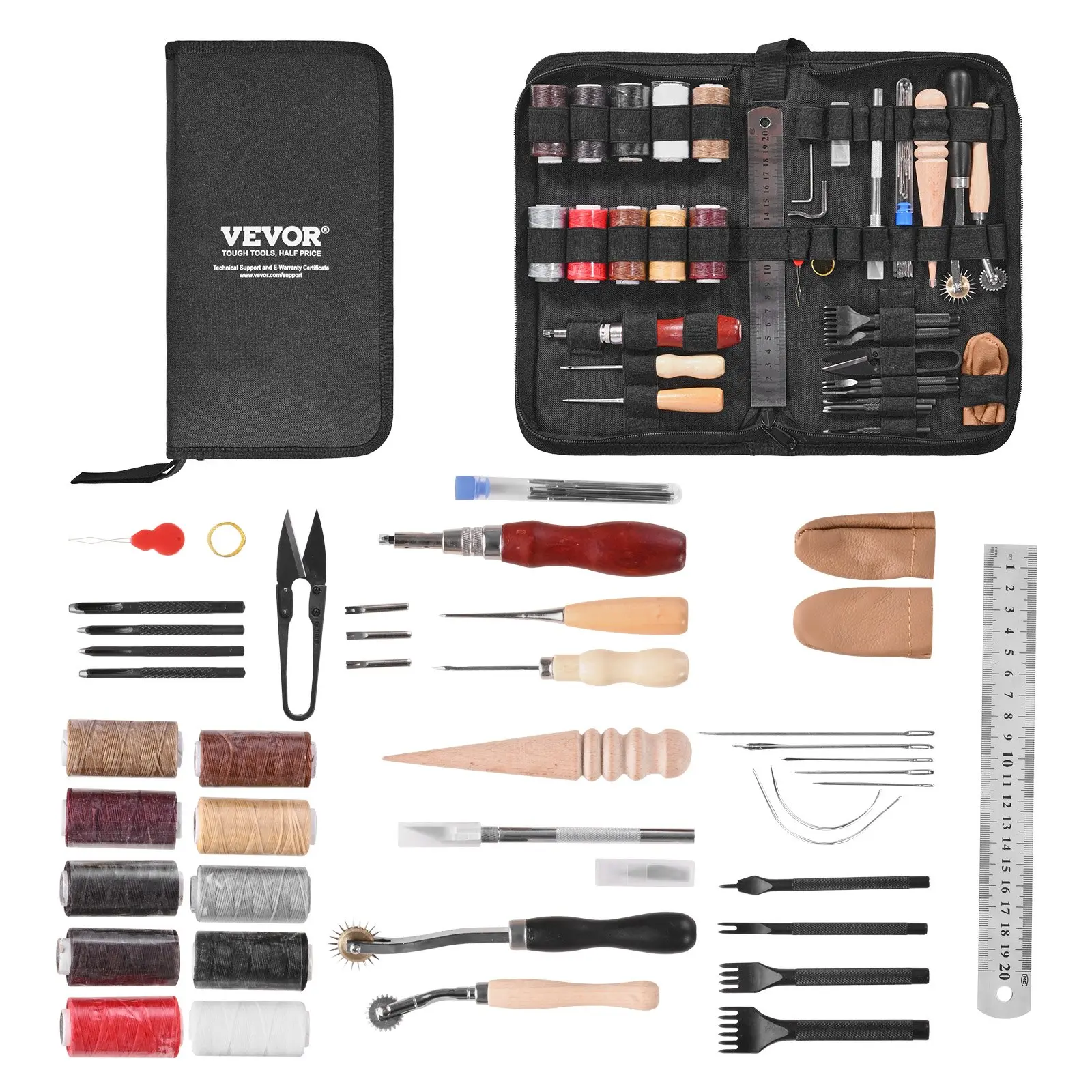 【Summerfinds】VEVOR Leather Working Tools Kit, 38 PCS Leather Craft Tools with Portable Canvas Storage Bag, Engraving Punching Sewing Stamping Cutting Tools, Ideal for Beginners DIY Enthusiasts and Professionals