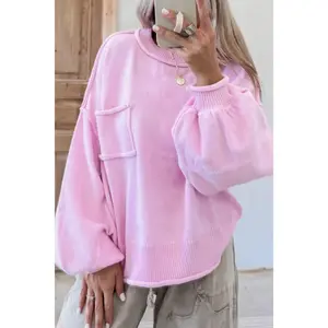 Roll Hem Ribbed Detail Drop Shoulder Sweater