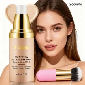 30gtivlon Color Changing Foundation & Makeup Brush Set Spf50 Sunscreen Essence, Hydrating Flawless Coverage Natural Matte Finish, Concealer Cream, Suitable for Dry Skin