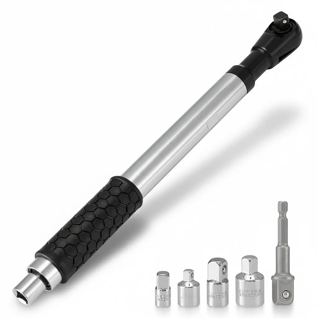 1/2" Offset Extension Wrench for Auto Parts - Impact Ratchet Extender for Electric Drill, 3/8"-1/4" Adapt, 74 ft-lbs Manual Torque, Ideal for Confined & Tight Spaces