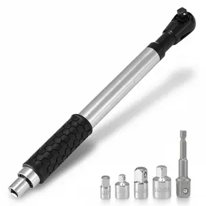 1/2" Offset Extension Wrench, Impact Ratchet Extender for Electric Drill, with 3/8", 1/4" Adapters for Tight Spaces