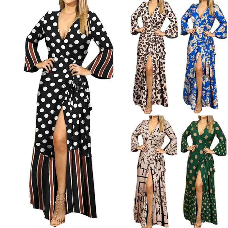Women's Maxi Dress Casual 2025 3/4 Sleeve Crewneck Wrap Floor Length Sundress Plus Size Maxi Dresses with Belt