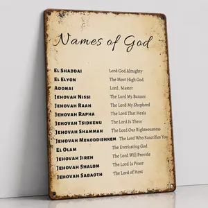 8x12 in Vintage Aluminium "Names of God" Christian Religious Wall Decor, Faith Home & Prayer Room Plaque Sign, Retro Religious Gift for Christians