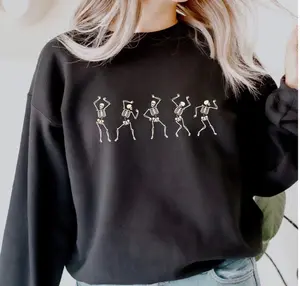 Dancing Skeleton Sweatshirt, Funny Halloween Crewneck Pullover, Spooky Season Graphic Sweater for Women
