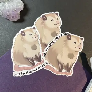 Feral Chonky Possum Sticker - Cute Possum Design, Screaming, Feral, Anxiety Sticker, Versatile Decorative Artwork, Durable Material - Room