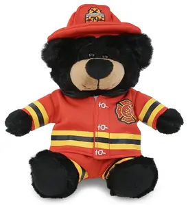 PLUSH FIREMAN - SUPER-SOFT PLUSH - BLACK BEAR 9"