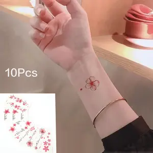10 pieces/set Cherry Blossom tattoo stickers, random designs, compact and fresh, beautiful Ins-inspired style, new sexy goddess peach blossom collarbone tattoo stickers (10 pieces of random designs)