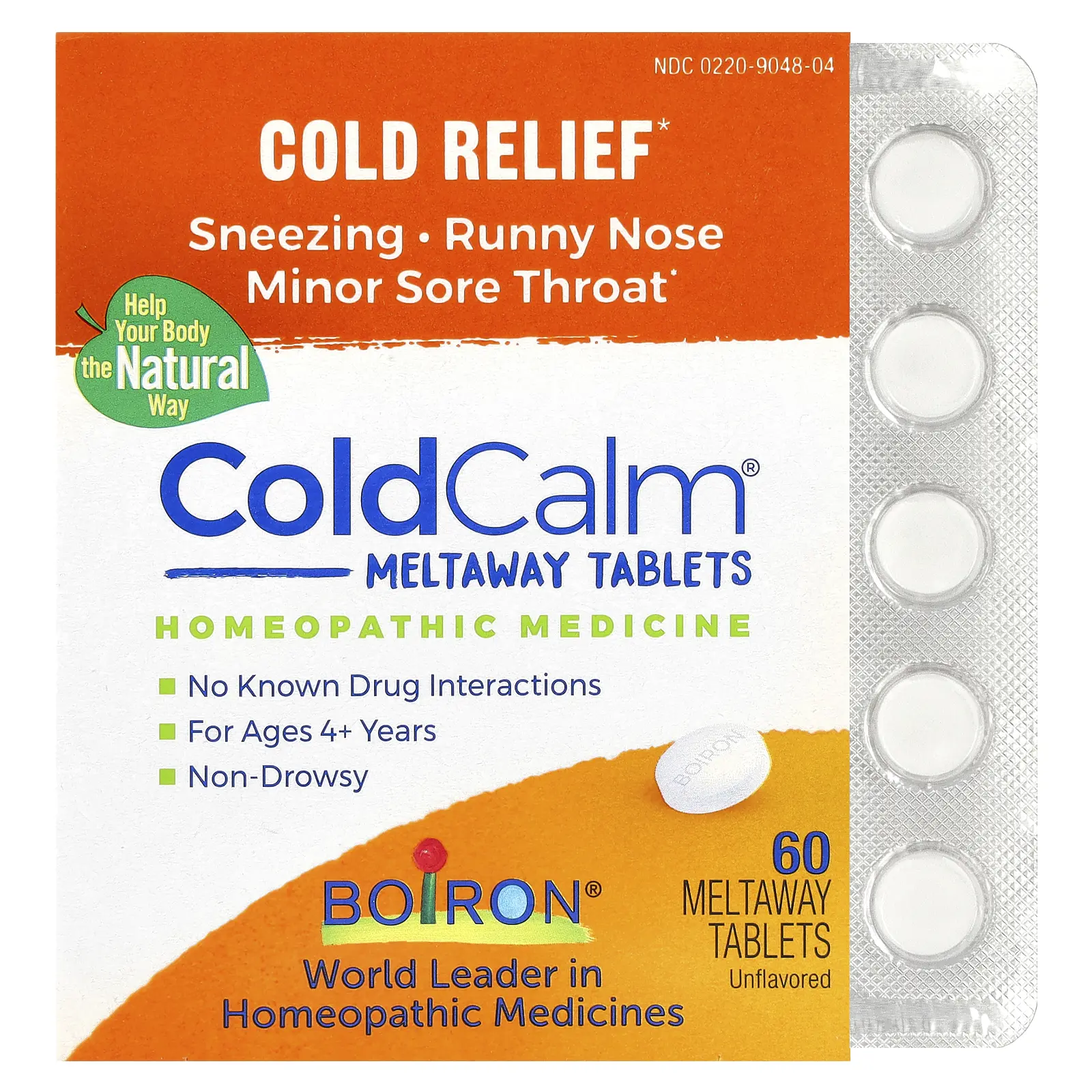 Boiron ColdCalm® Meltaway, Ages 4+, Unflavored, 60 Meltaway Tablets | HSA/FSA Eligible