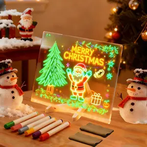 Merry Christmas Led Note Board with Colors, Light Up Acrylic Message Board, Acrylic Dry Erase Board with Light, Light Up Drawing Board for Kids and Adults,for Home Office and School (5.9 * 5.9in)