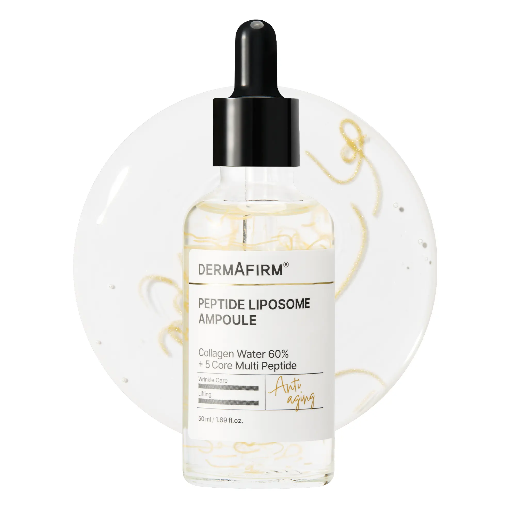 Dermafirm Peptide Liposome Ampoule 1.69 fl.oz, Korean Serum with Collagen Water 60% + 5 Core Multi-Peptides for Aging Skin, Lifting & Firming Care