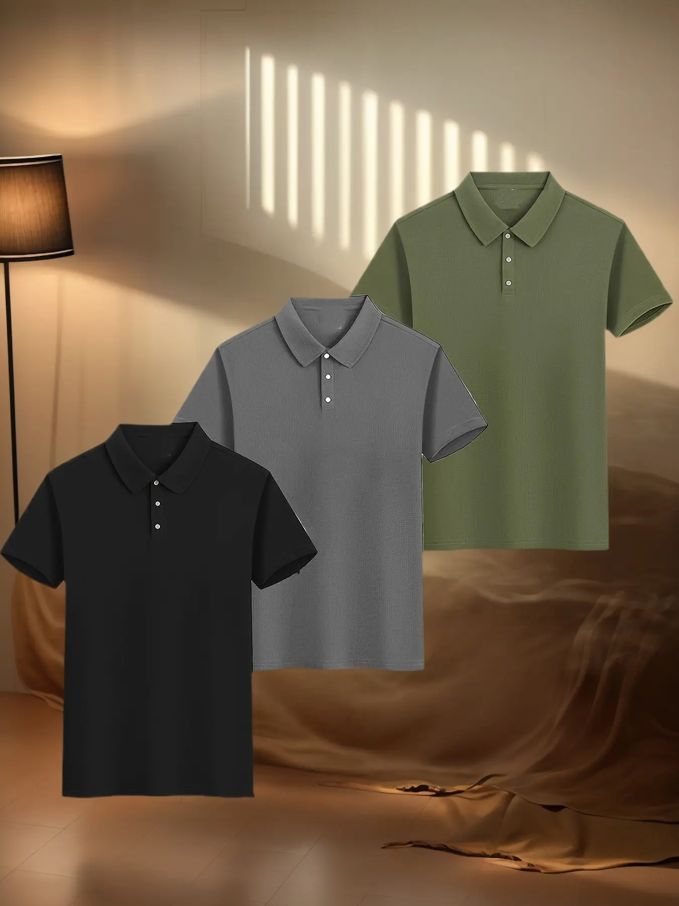 Men's Solid Lounge Polo Shirt, Casual Short Sleeve Collared Top, Men's Sleepwear & Loungewear for All Seasons