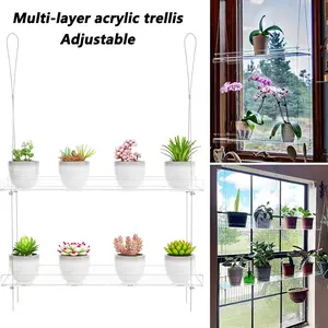 Two-Tier Transparent Hanging Window Shelf, 16 Inch Adjustable Acrylic, Indoor Wall-Mounted Planter Rack, Ideal for Herbs, Seedlings, Succulents