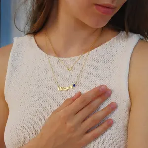 AS189 Customized Name Inlaid Birthstone Pendant Stainless Steel Double Chain Necklace Holiday Birthday Gift Female