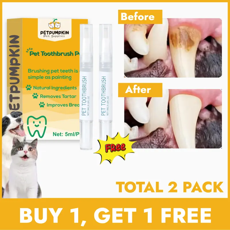 PETPUMPKIN 2-Pack Pen-Style Dog Oral Care Supplies (Buy 1 Get 1 Free) with Soft Silk Bristles, 3ml Natural Plant Formula, Citric Acid Tartar Removal, Gentle Gum Care, Fresh Breath Support, Cetylpyridinium Chloride, Deionized Water, Hydroxyethyl Cellulose