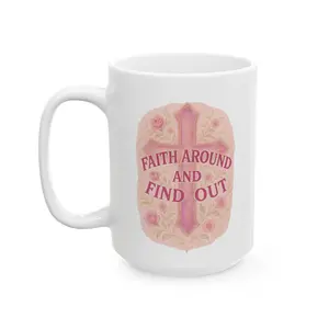 Faith Ceramic Mug 11oz/15oz Glossy Stylish Inspirational Coffee Cup Religious Tea Mug Christian Gift Meditation Drinkware Positive Quote Cross Design