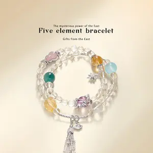 Chinese Style Lucky White Crystal Bracelet Beads Five Elements Prosperity Multiple Treasures Feng Shui Jewelry Accessories New Year Birthday Festival Gift