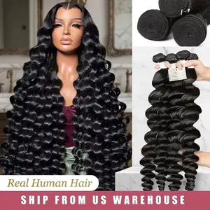 JOPEAR 16A Loose Wave Bundles Human Hair 30 Inch Raw Virgin Hair Extensions 100% Unprocessed Brazilian Double Weft Loose Deep Wave Bundles For Women #Summer