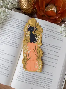 Black Cat Pumpkin Stack Autumn Bookmark for Fall Loving Booktok Readers