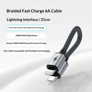 Kaxoe Type-C to Lightning 0.2M Braided Magnetic Short Cable Fast Charging For iPhone 6-17 Power Bank Gaming Car Home Outdoor Hiking
