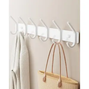 Coat Rack Wall Mount Hook (White, 1 Pack) -  6-Hook Organizer, Drill Installation, Holds Coats, Towels, and Bags, Ideal for Entryway or Bathroom