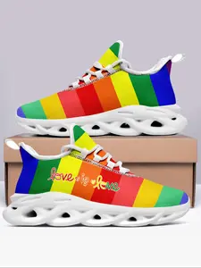 Women's Pride Month Love Theme Casual Sports Sneakers, Rainbow and LGBT Inspired Design with Vibrant Colors, Lightweight Breathable Upper, Non-Slip Durable Sole, Perfect for Pride Events, Everyday Wear, and Outdoor Activities