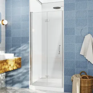 Adapt Allsumhome Bifold Shower Door 36-38 in.W x 72 in.H Pivot Swing Shower Doors,Brushed Nickel,Clear Tempered Glass