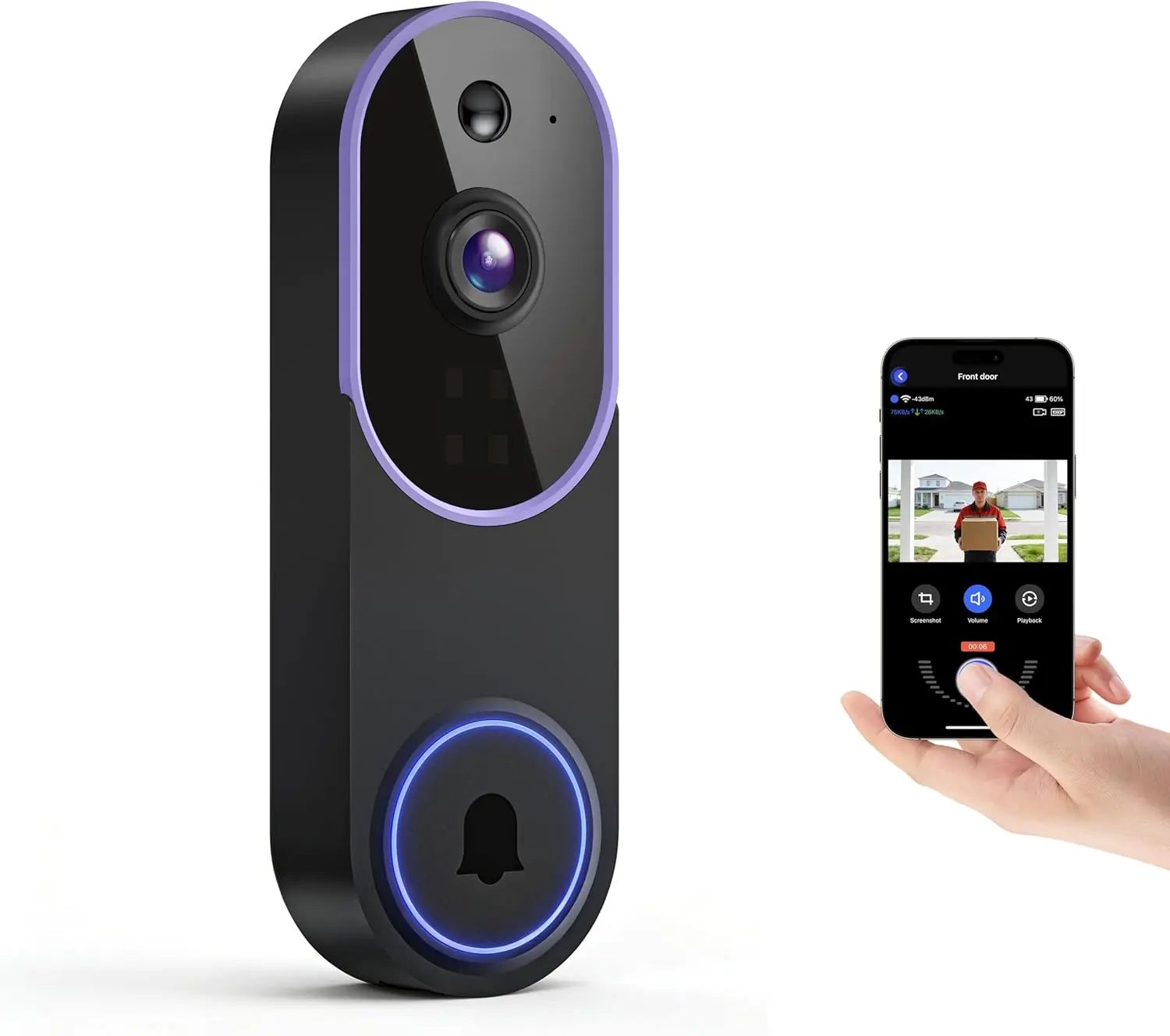 1080p Smart Outdoor Video Doorbell Camera - Home Security Smart Home Gadgets, Battery Powered Hidden Look, Night Vision, Live View, AI Detection, 2-Way Audio, Cloud Storage (Sold Separately), 2.4G WiFi Only
