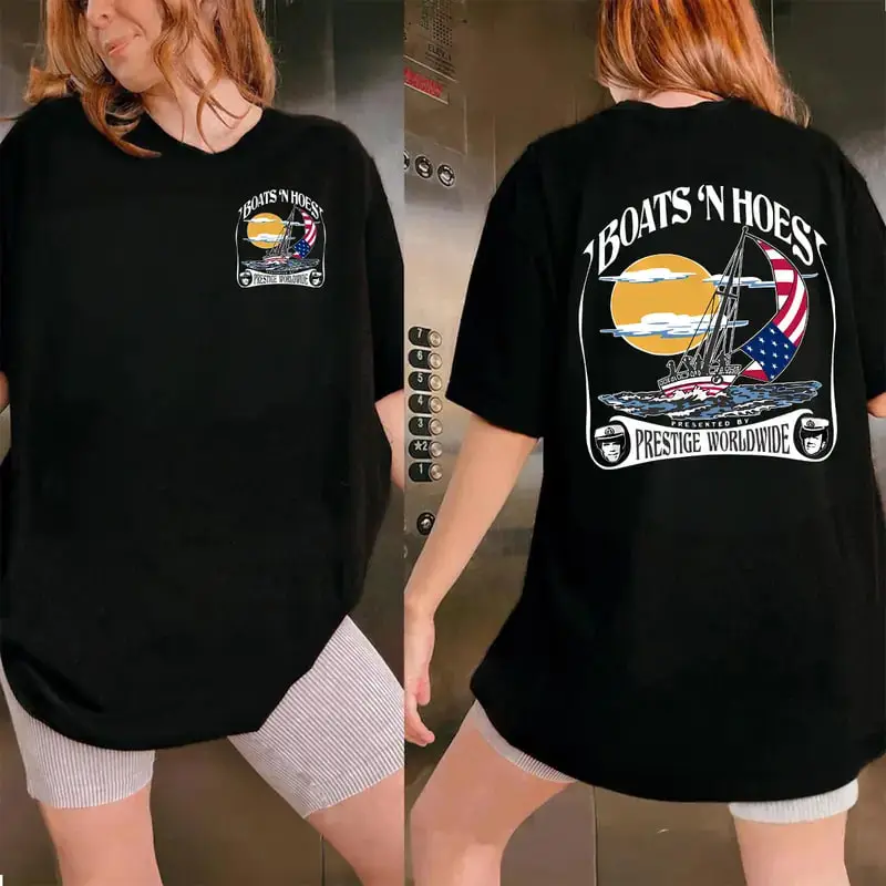 Boats n Hoez Summer Step Brothers Movie Shirt Fitted Crew Neck Short Sleeve Casual Top for Him Gifts Breathable Cotton Streetwear