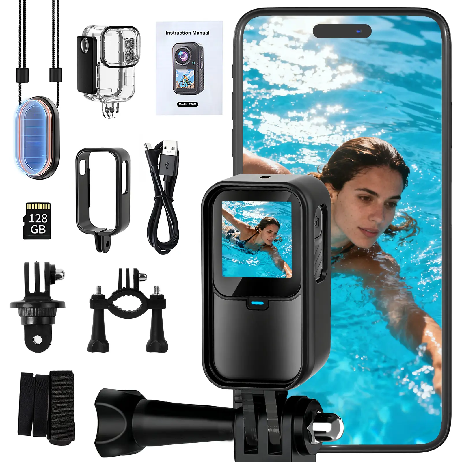 NUISK Mini Body Camera - Anti-Shake Sports Digital Camera, Waterproof Underwater Snorkeling Cam with Audio & Video, Thumb Hands-Free Wearable POV Portable Camcorder for Work, Travel, Sports Camera