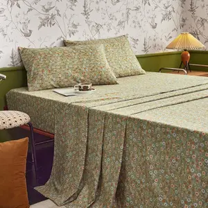- Floral Bed Sheets, 4-Piece Sheet Set, Flower Pattern Printed Coquette Cottage Bedding, Deep, Olive Green, Queen Size