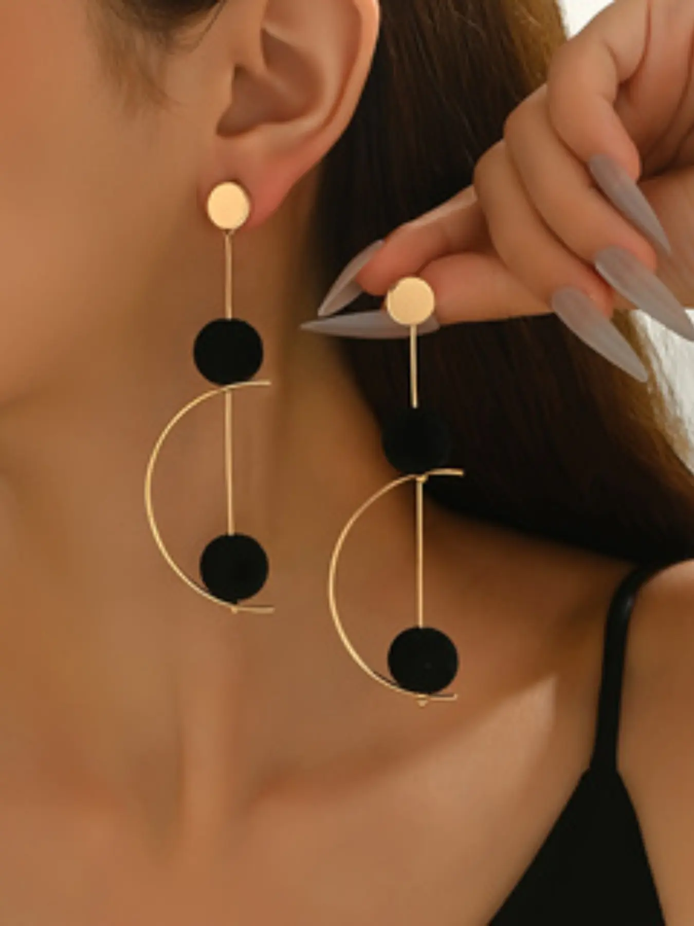 Women's Fashion Dangle Earrings, Geometric Round Discs with C-Shaped Line and Straight Ball Studs, Elegant Simple Design for Daily Wear, Trendy Jewelry, Fashionable Jewelry Accessories