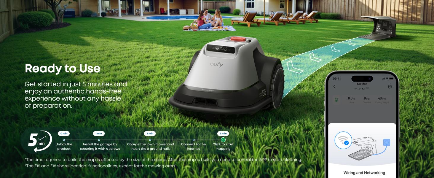 eufy Robot Lawn Mower E18, No Wire, No RTK, No Signal Issue, Hands-Free Auto Mapping, Precise Obstacle Avoiding, Reliable Lawn Maintenance, Worry-Free Experience