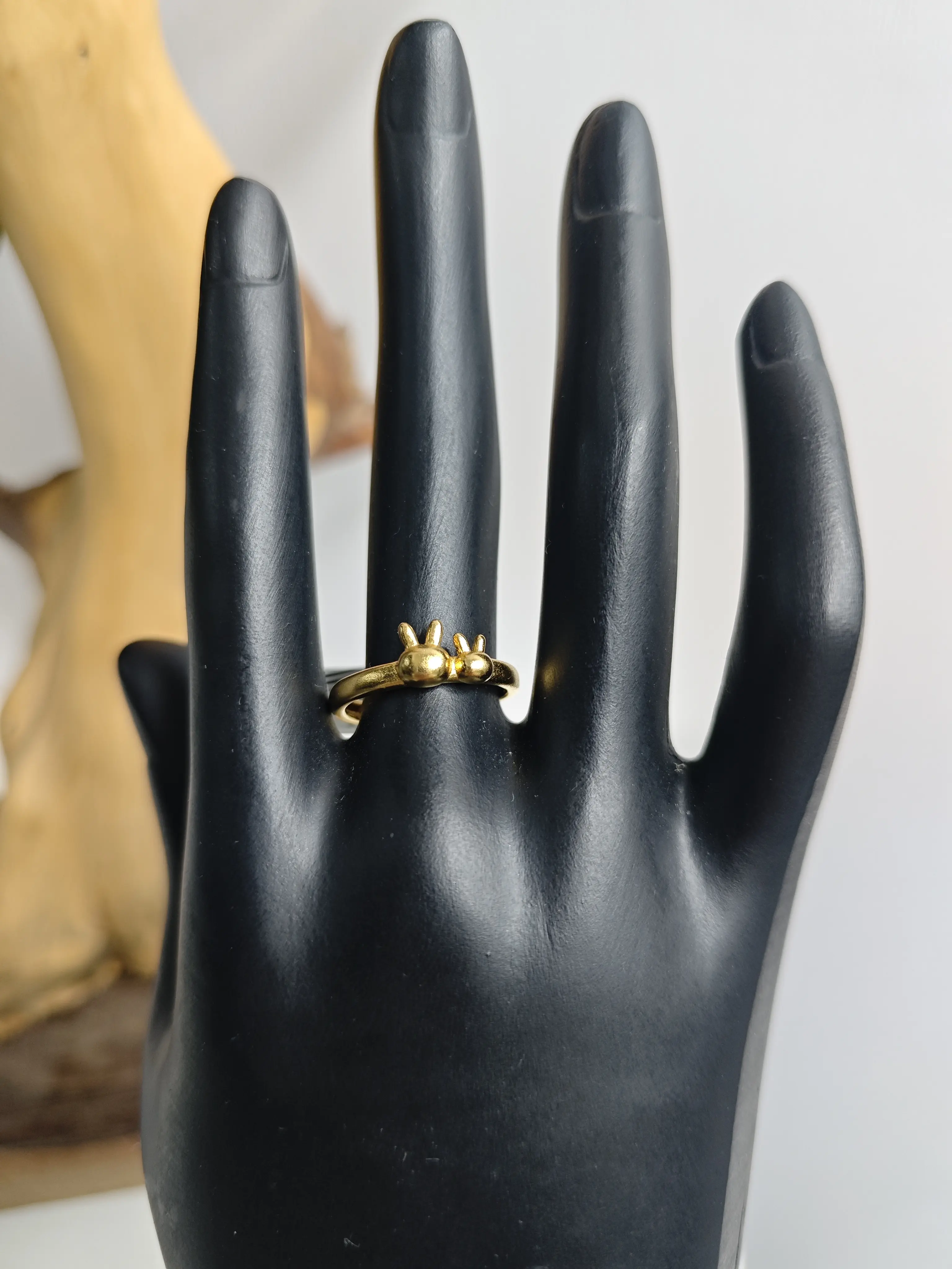 Raya(13144)gc.Vintage Gold Bunny Ring - Adjustable Retro Rabbit Design with Texture